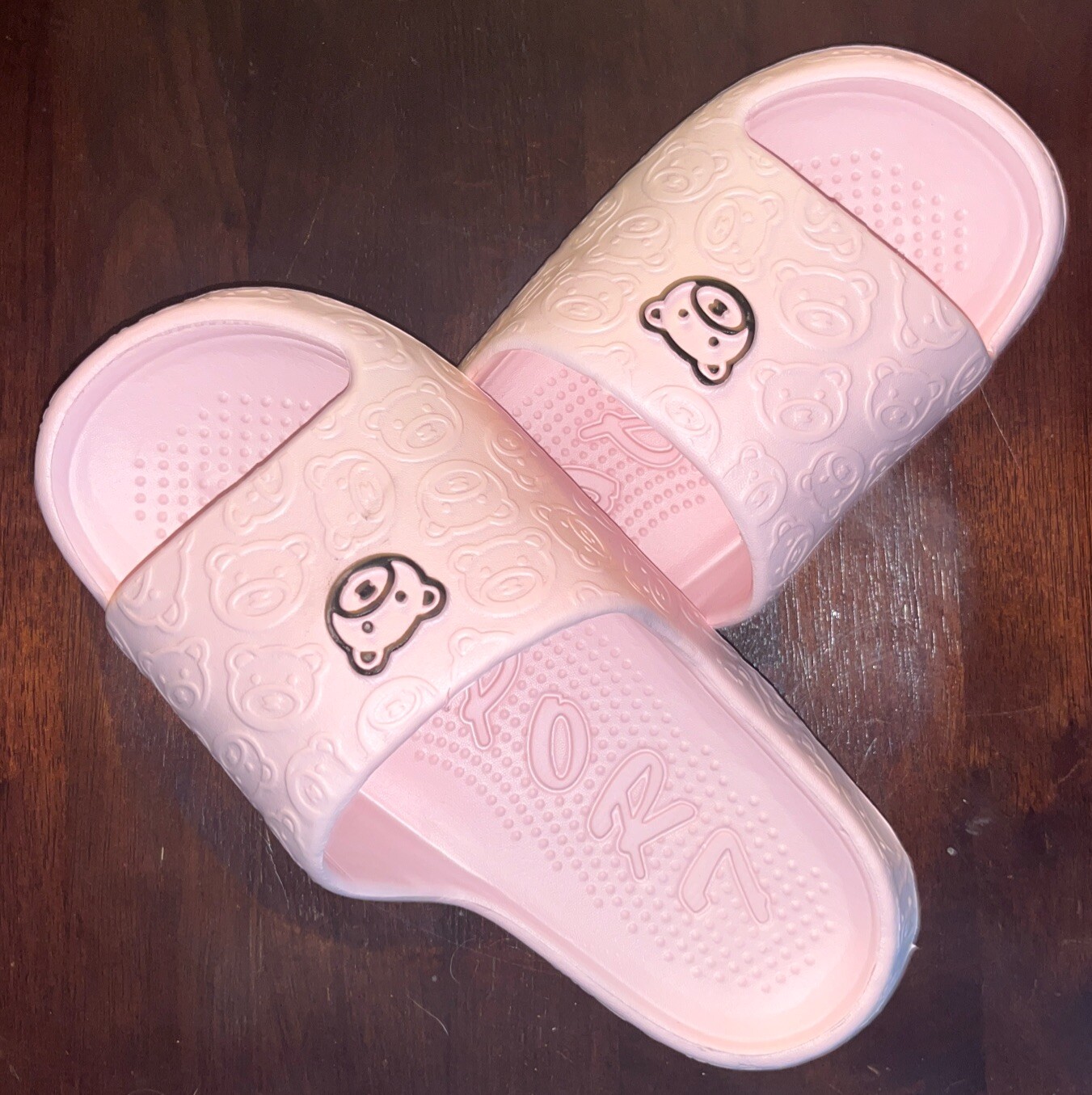 NEW CUTE BEAR PILLOW SLIDES PINK SZ 9-10 GARDEN BATHROOM SHOES NIB USA