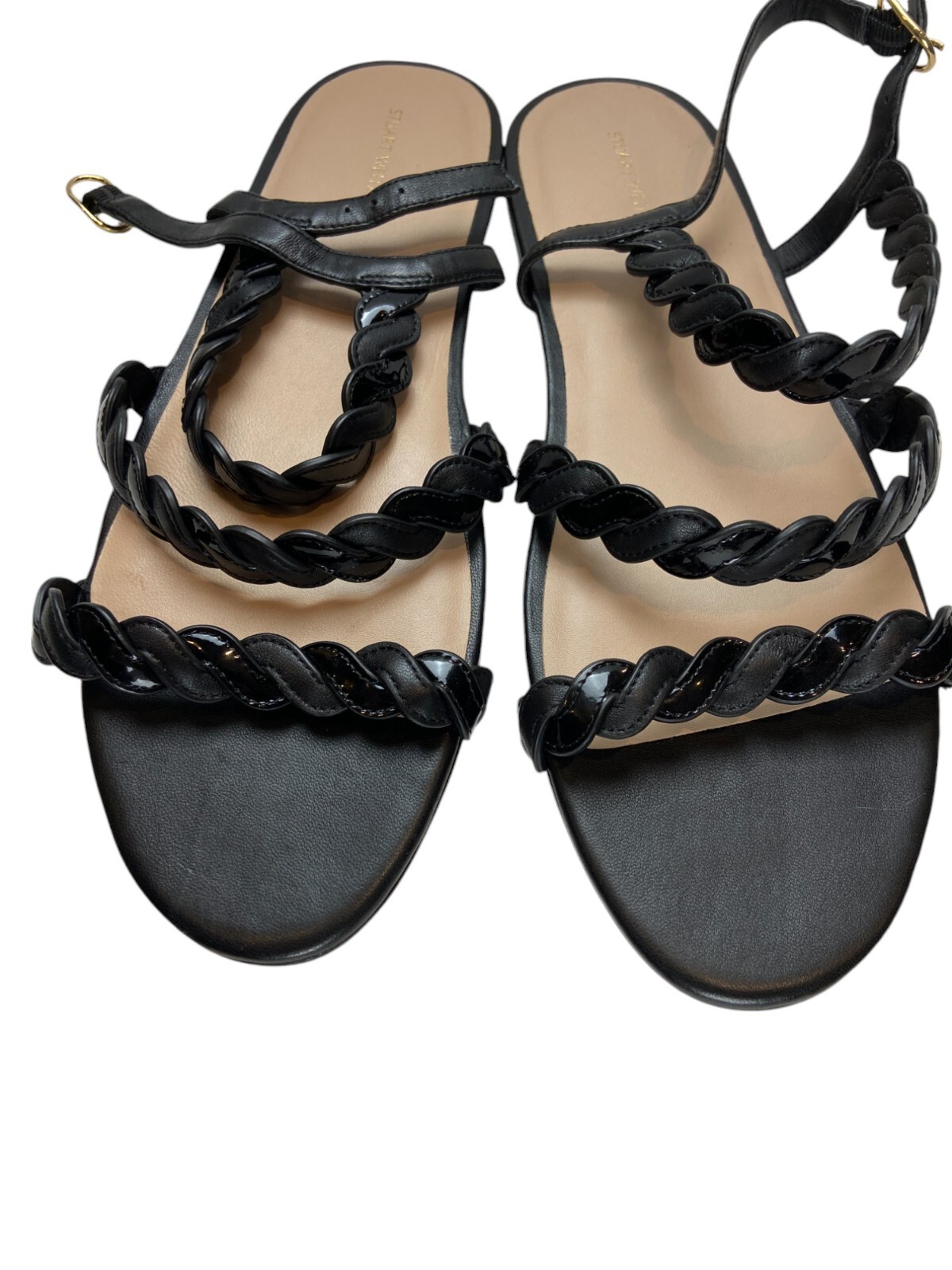 Stuart Weitzman Twistie Black Flat Leather Sandals Women’s US 11.5B NWOB