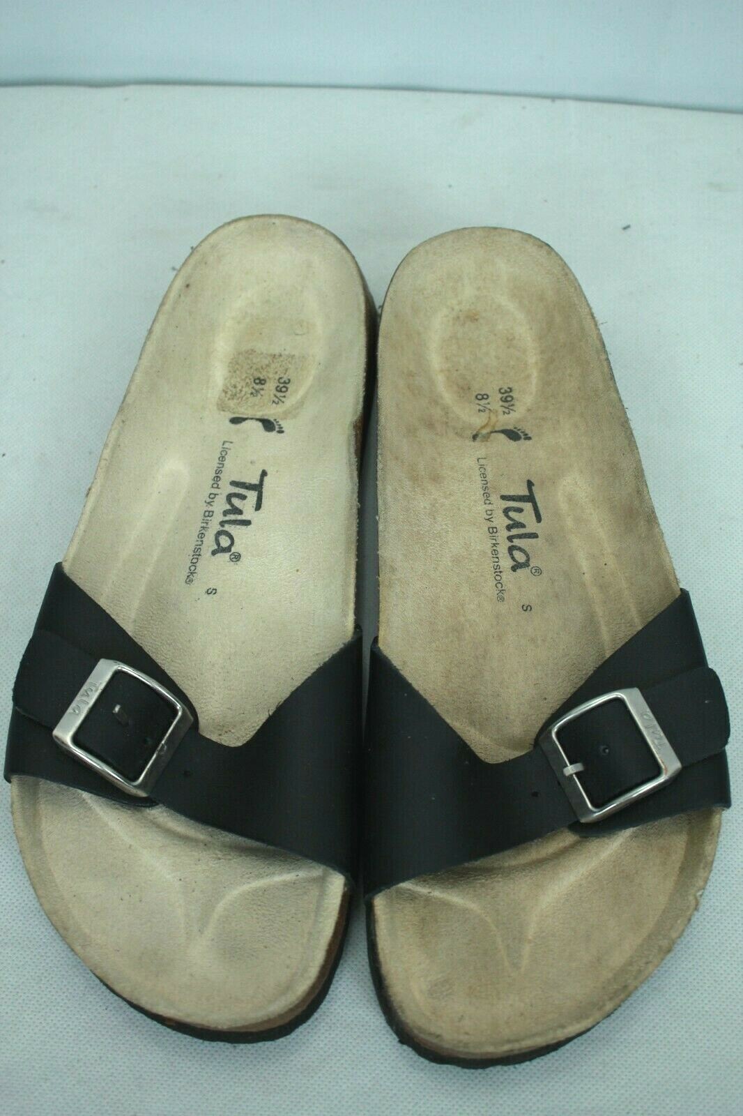 TULA BY BIRKENSTOCK BLACK LEATHER CORK SANDALS SIZE 39.5 NARROW EUC!