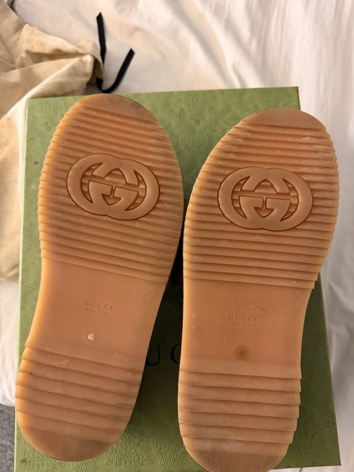 Gucci GG Logo Canvas Platform Slide Sandals Beige Pink Women’s EU 40