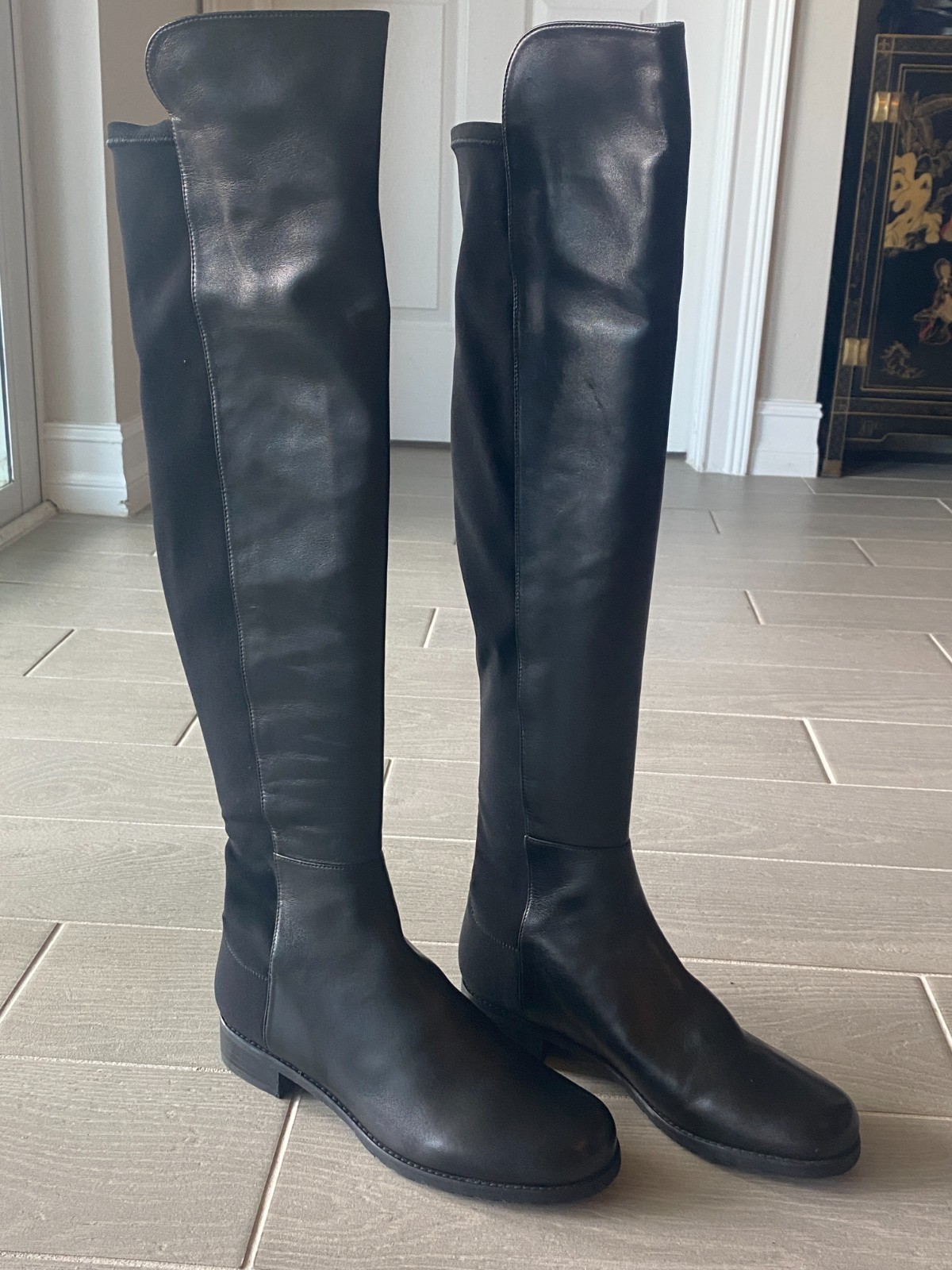 Stuart Weitzman 5050 Black Nappa Leather Over The Knee Boots 8.5 M NWOB Riding
