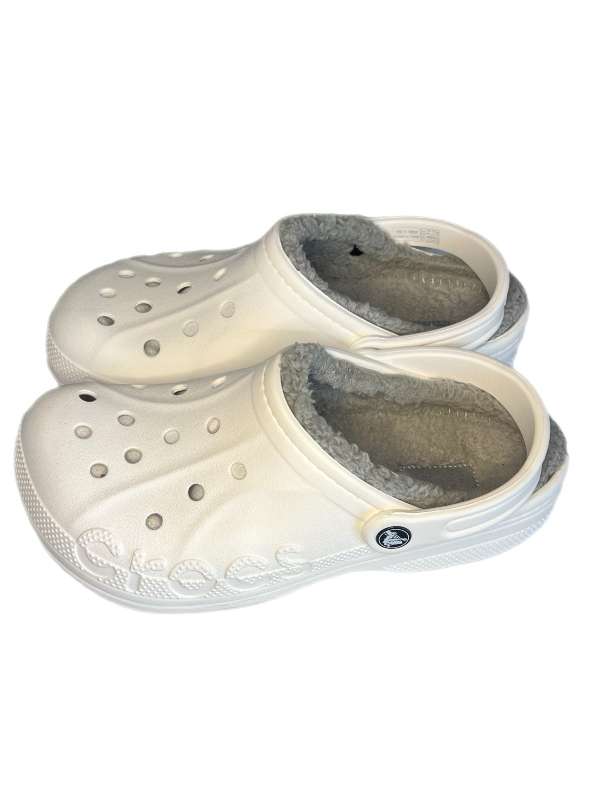 CROCS Unisex Classic Gray Baya Lined White Clogs Size Men 7/Women 9