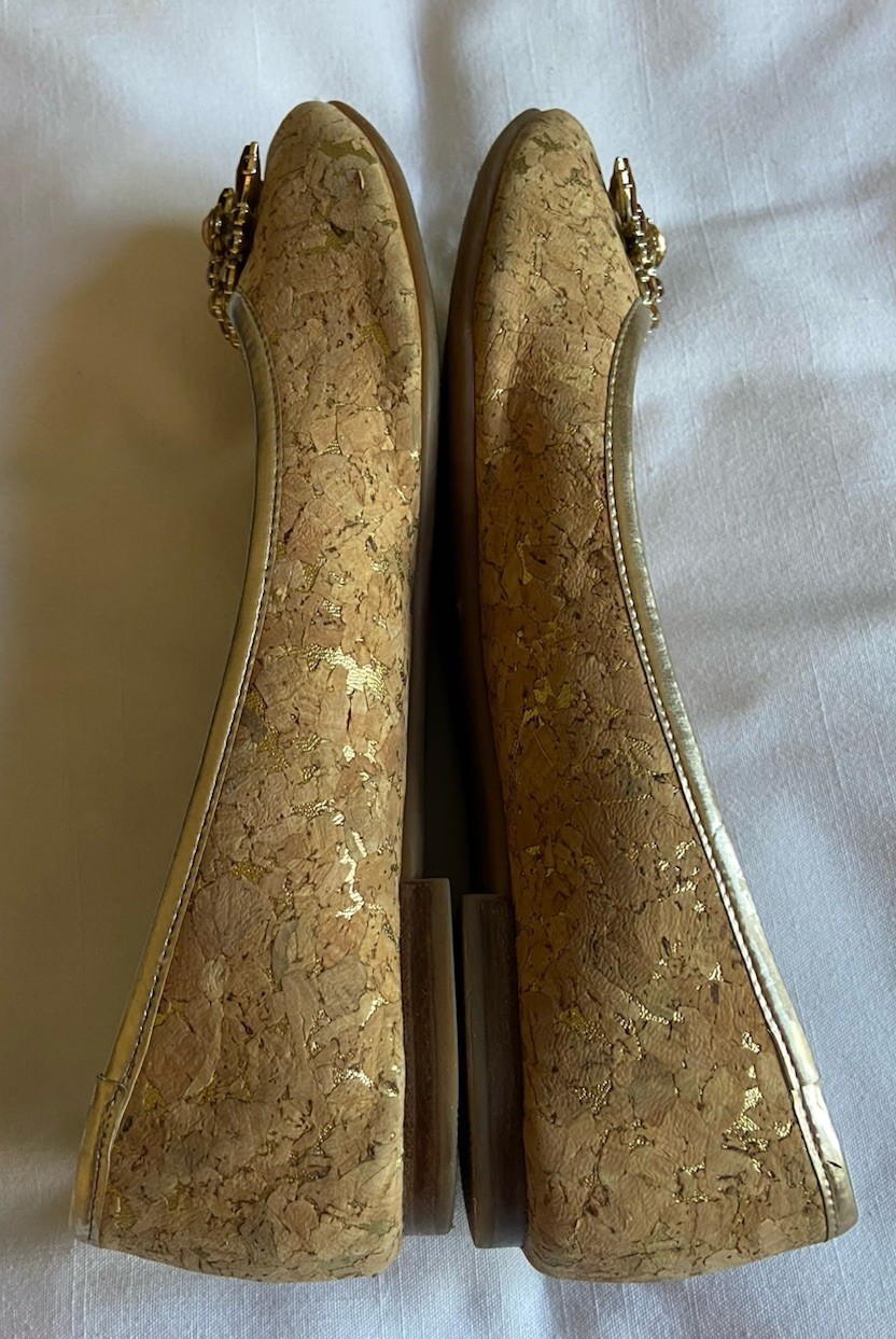 Antonio Melani Women’s Beige/Brown/Gold Gem Cork Spec Flat Loafers Shoes Size 8M