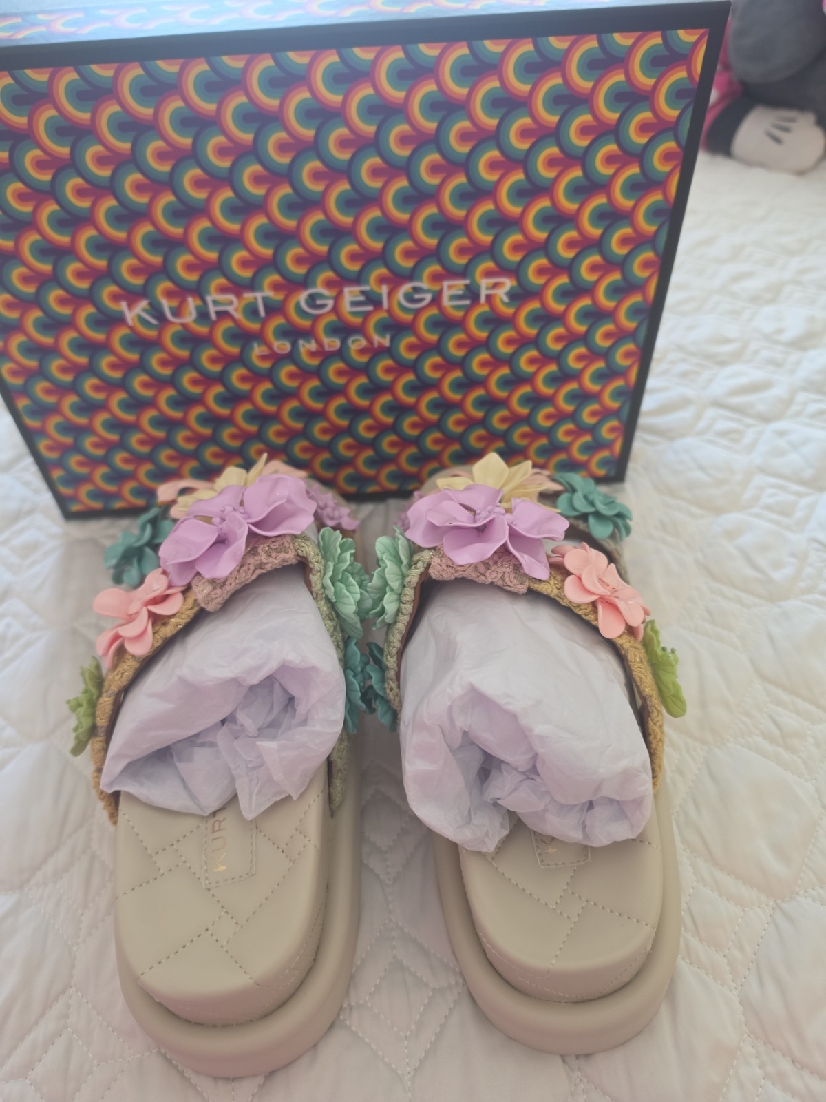 Kurt Geiger Womens Floral Flower Slide Sandals Beige/Multicolor US 8