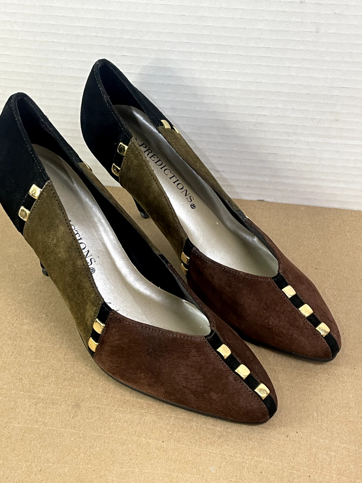PREDICTIONS KERRIN Woman’s Suede Heel Pump Shoes Brown/Green/Black Size 6.5M