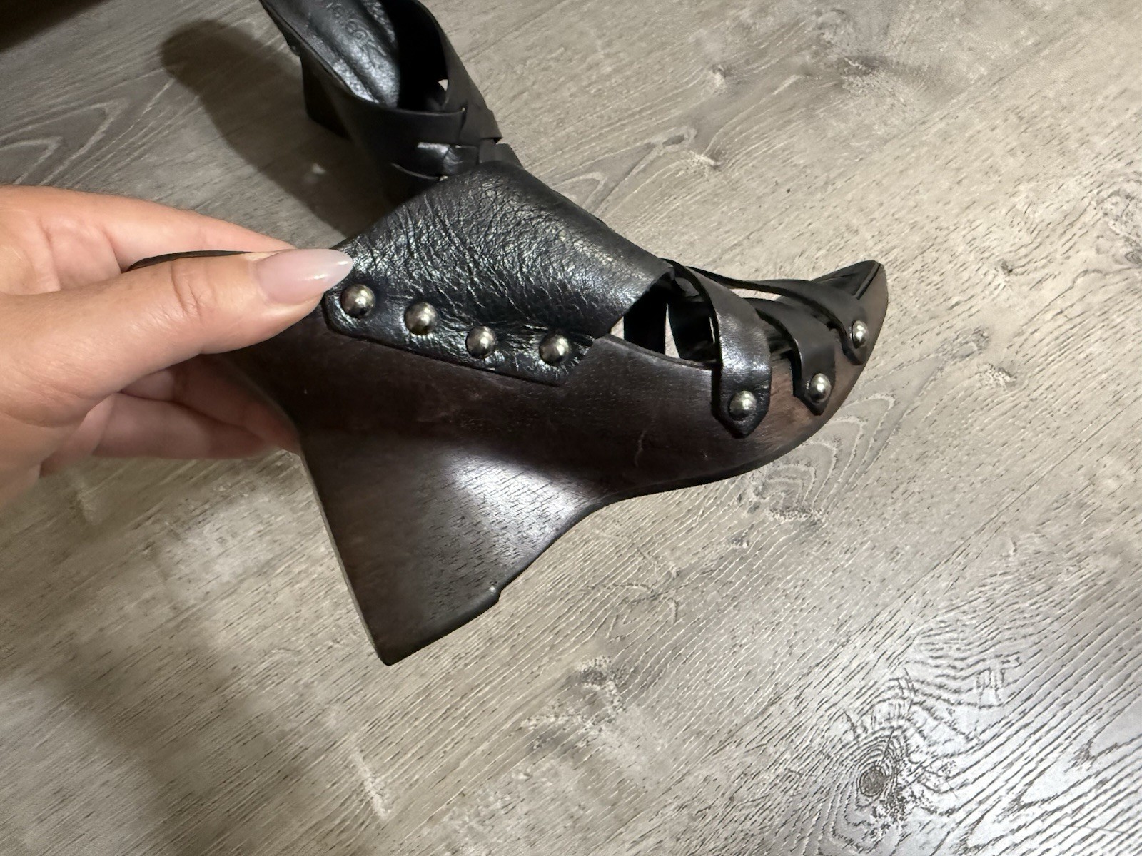 Michelle K Made In Brazil Back Open Toe Rare Wedge Sandals 7.5 Leather