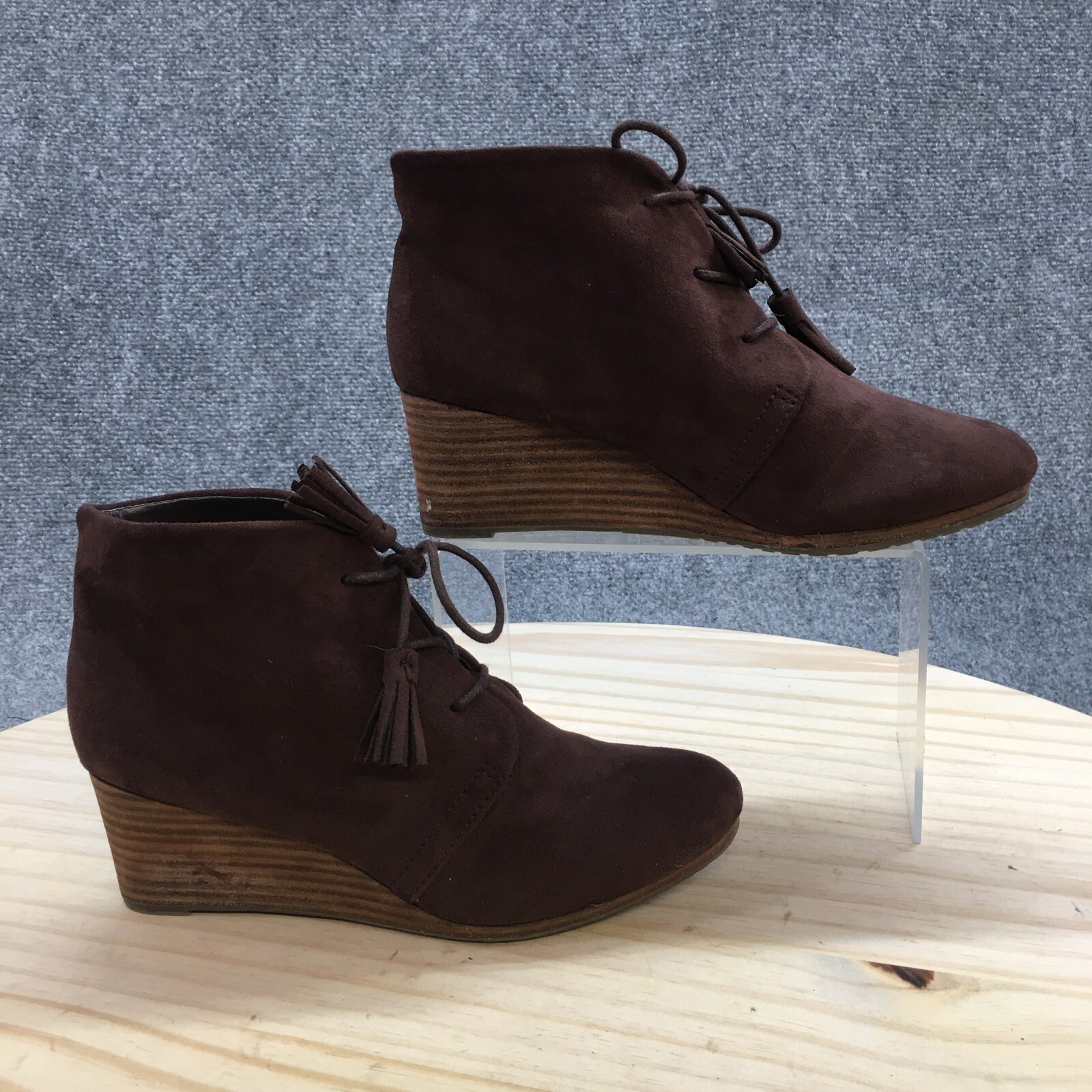 Dr Scholls Boots Womens 6 M Dakota Ankle Booties Tassel Brown Fabric Lace Up