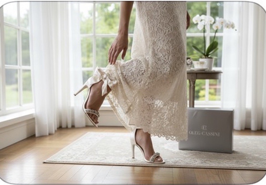 Oleg Cassini Melania Bow Rhinestone Heel Ivory Women’s US Size 7 NWB