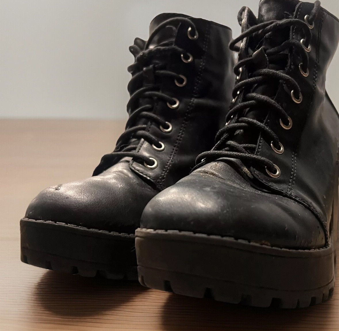 Vintage Gothic Chunky Platform Boots Heels 6 Y2k 90s Combat Emo Punk Scene Blk