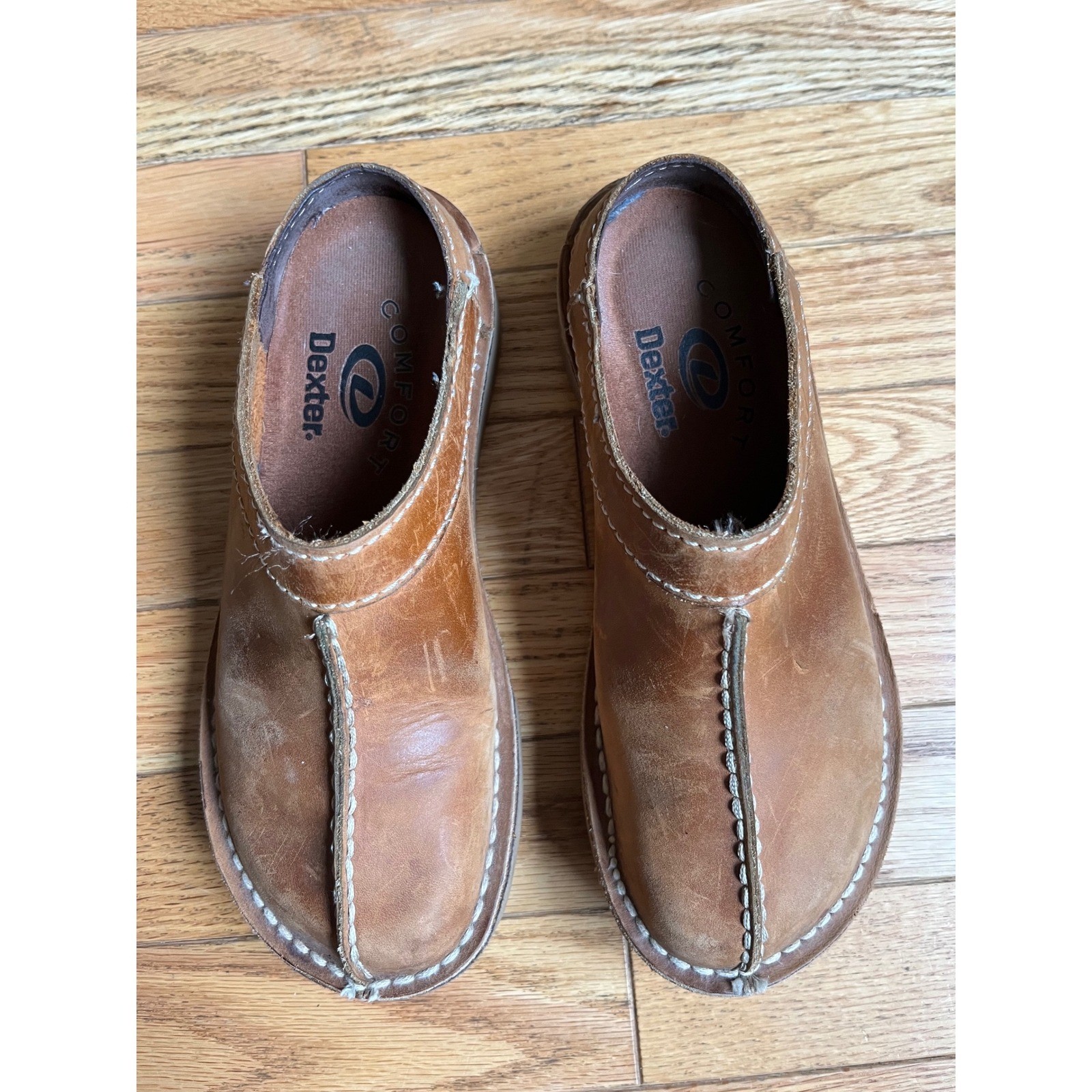 Vintage Dexter Full Grain Leather Clogs Mules Slip On Women Brown Y2K 90s READ
