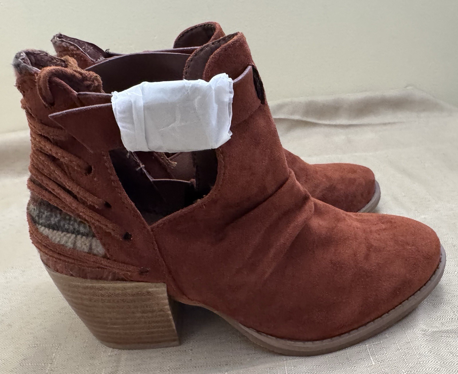 Very G Zane Ankle Boot Bootie Orange Rust Block Heel 6 NEW Western Boho Vegan