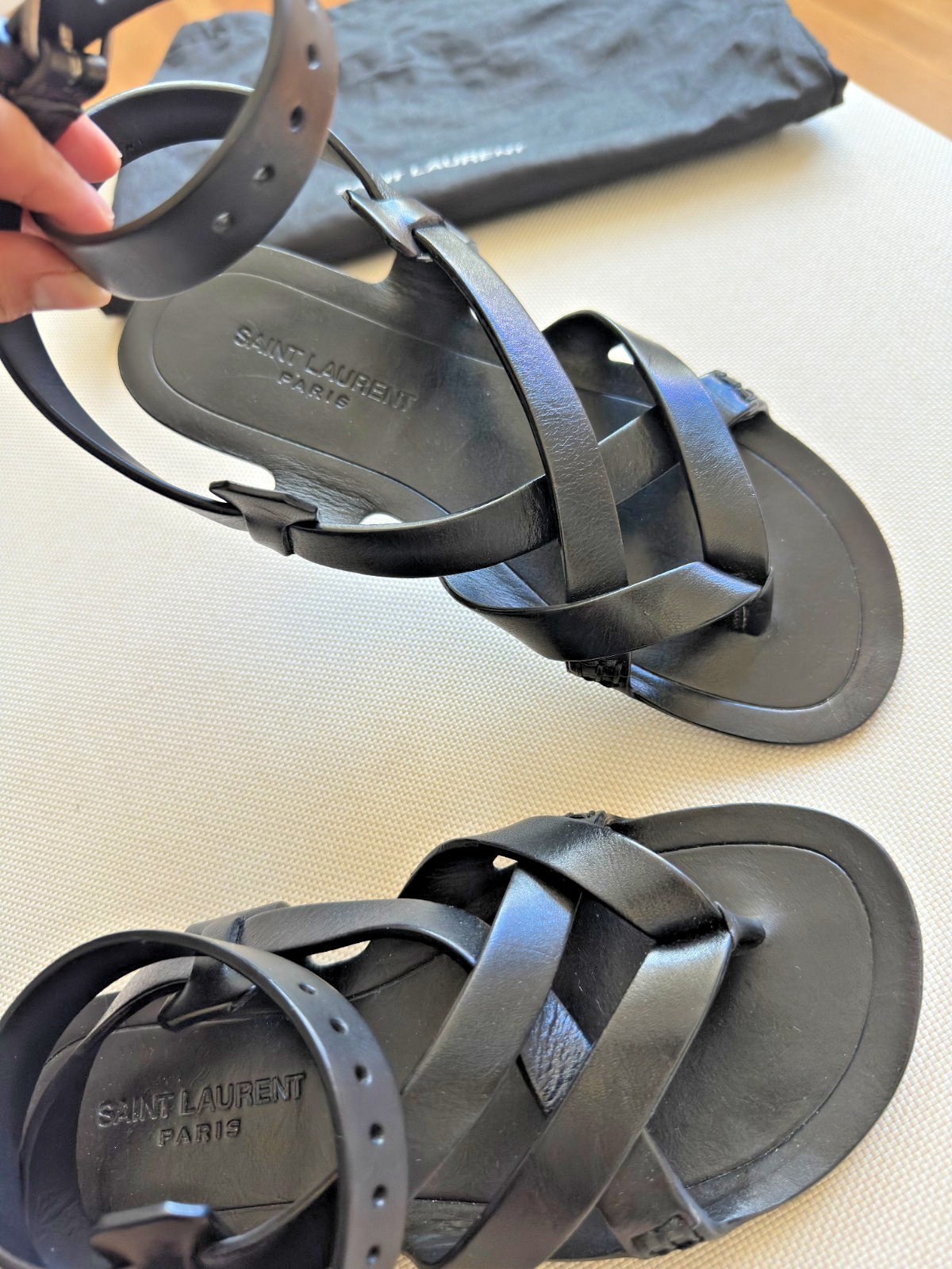NEW SAINT LAURENT CULVER BLACK LEATHER GLADIATOR BUCKLE SANDALS SIZE IT 36 | US