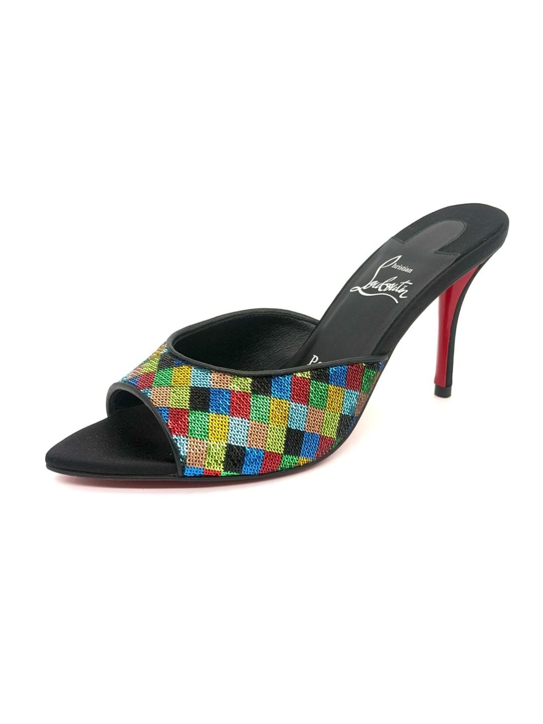 Christian Louboutin MISS Z MULE ARLEQUIN 80 Sequin Sandals Heels Shoes $1495