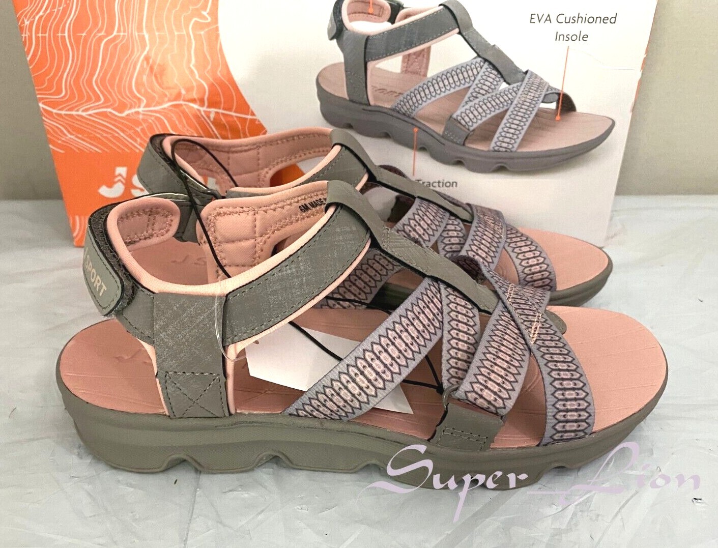 NEW JSport Women’s KAIA Adjustable Strap Sports Sandal – PICK SIZE – Grey/Pink