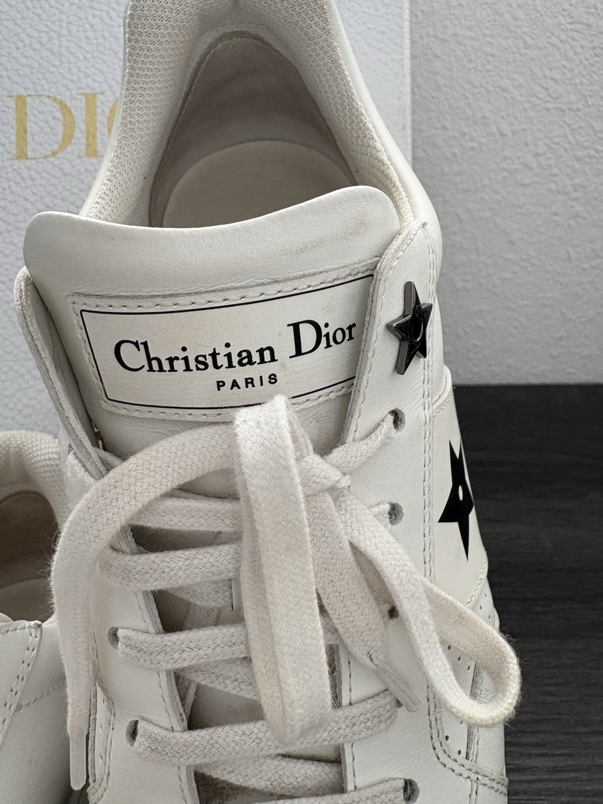 Authentic Dior White/Black Low Top Lace-Up Logo Sneakers Casual Athletic