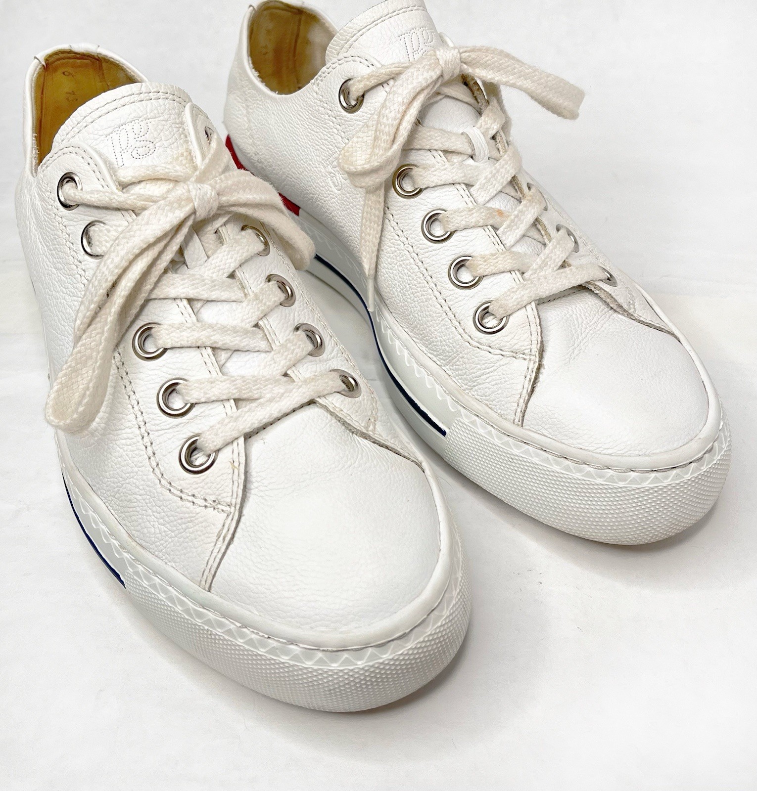 【EUC!】Paul Green ✤ Carly Sneakers White Pebble Leather US W 8.5 🇦🇹Austria Made