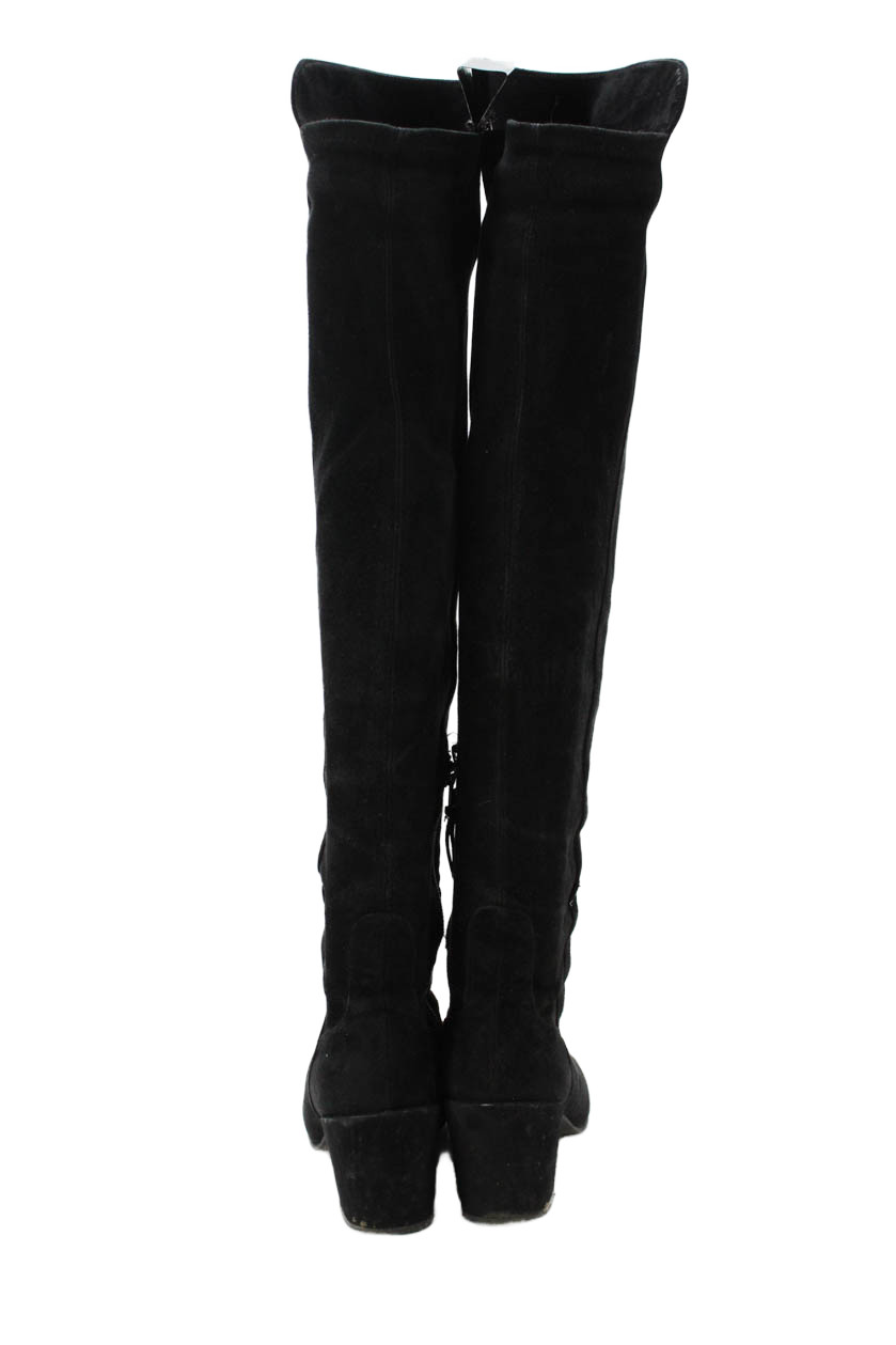 Stuart Weitzman Womens Suede Block Heels Over Knee Boots Shoes Black Size 7.5M