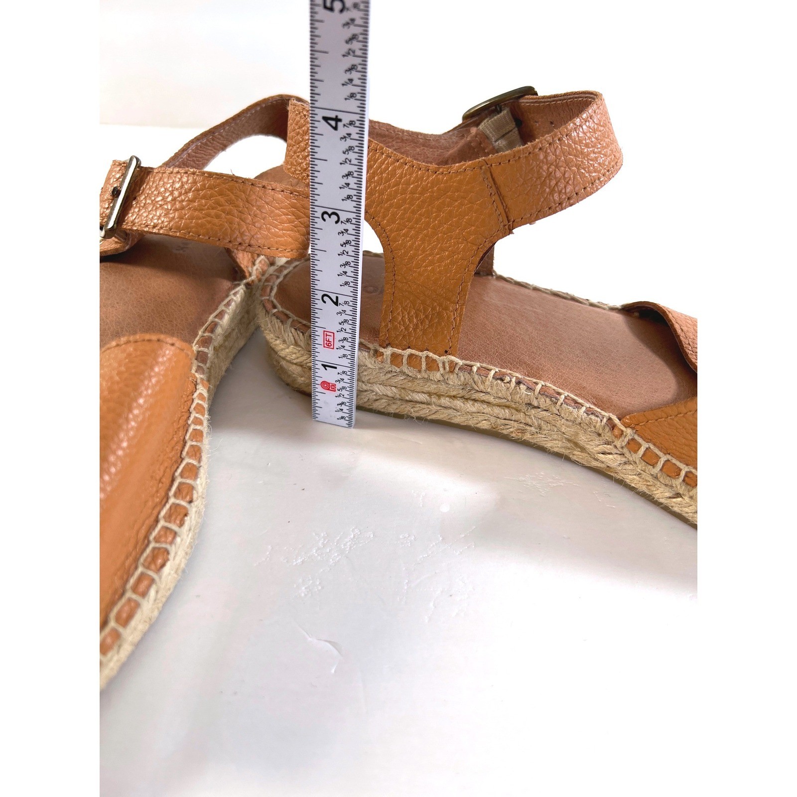 Soludos Womens Tan Pebbled Leather Ankle Strap Espadrille Sandals Size 7.5 Flat