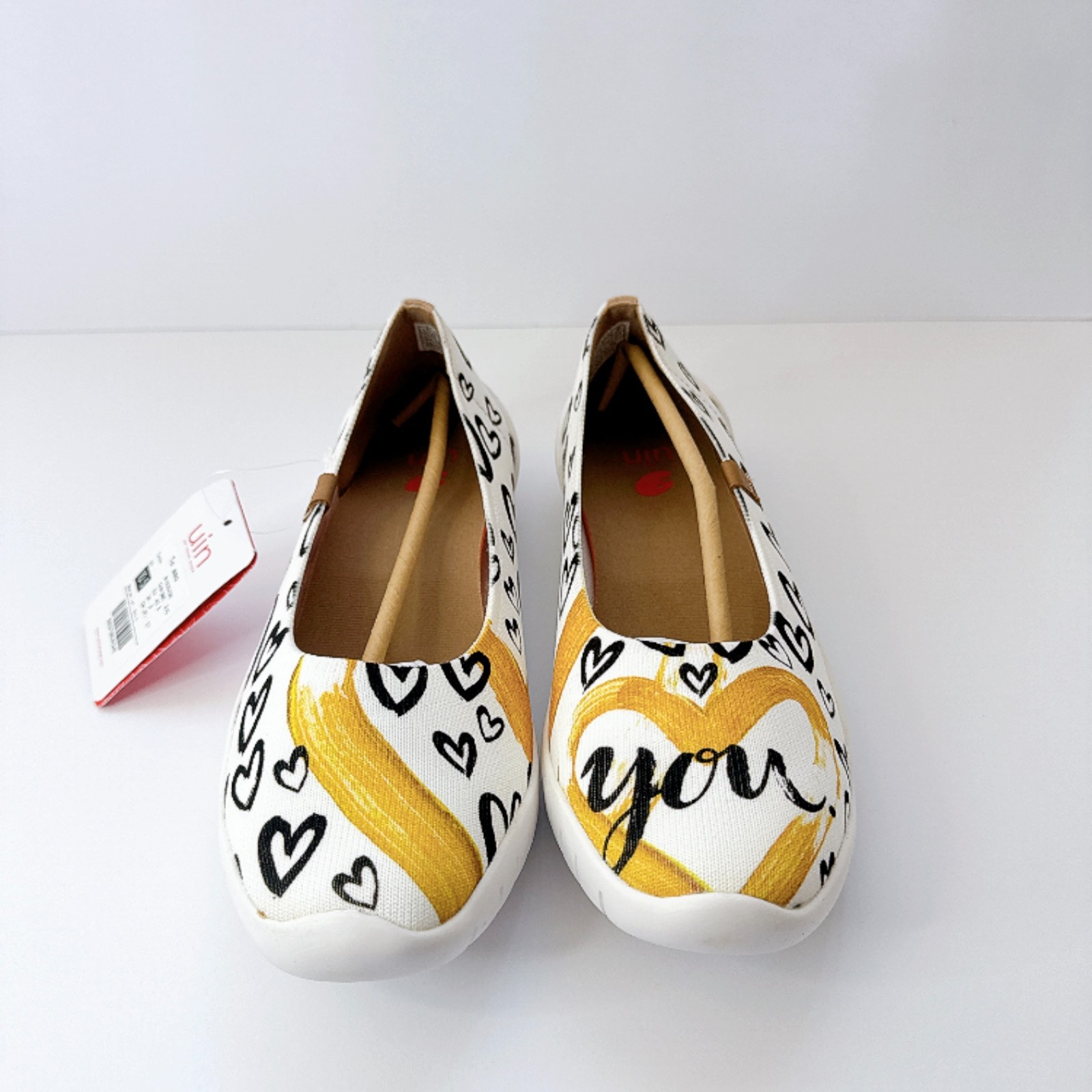 Women’s Size 10.5 UIN Te Amo Art Hearts Flats Slip-On Comfy Shoes Knitted