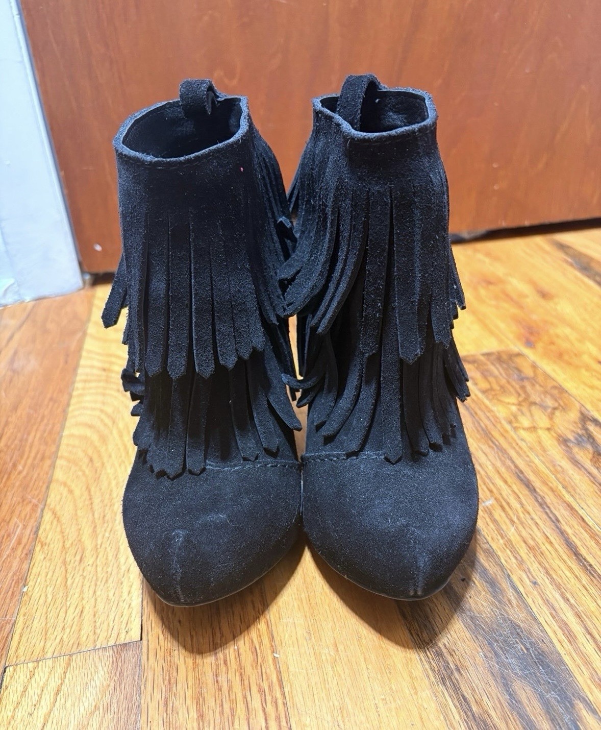 Pedro Garcia Unique Black Suede Fringe Ankle Boots Booties Size 38 (8 US) *READ*