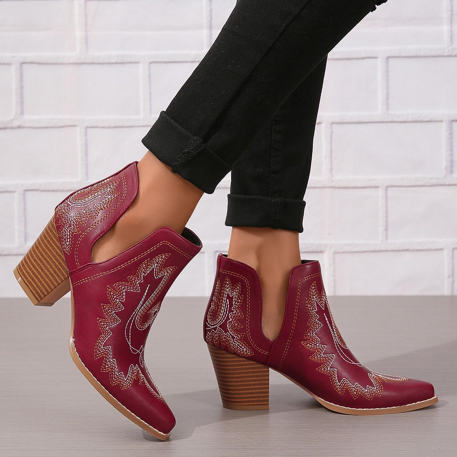 Cowboy Boots for Women Cowgirl Ankle Western Embroidered Stitched Pointed Toe