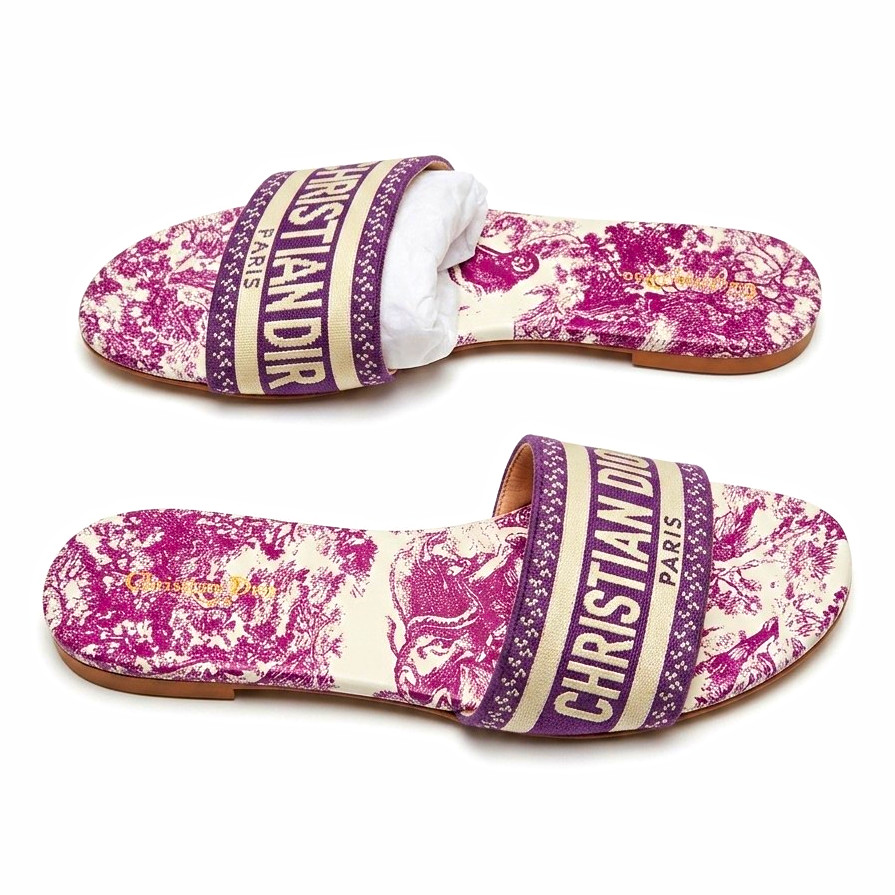 Dior Women’s Purple/White Floral Leather Slide Sandals Slip-On US Size 9.5