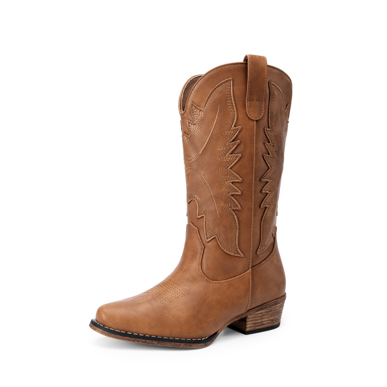 Women Embroidered Stitched Western Cowgirl Boots Mid-Calf Retro Cowboy Boots
