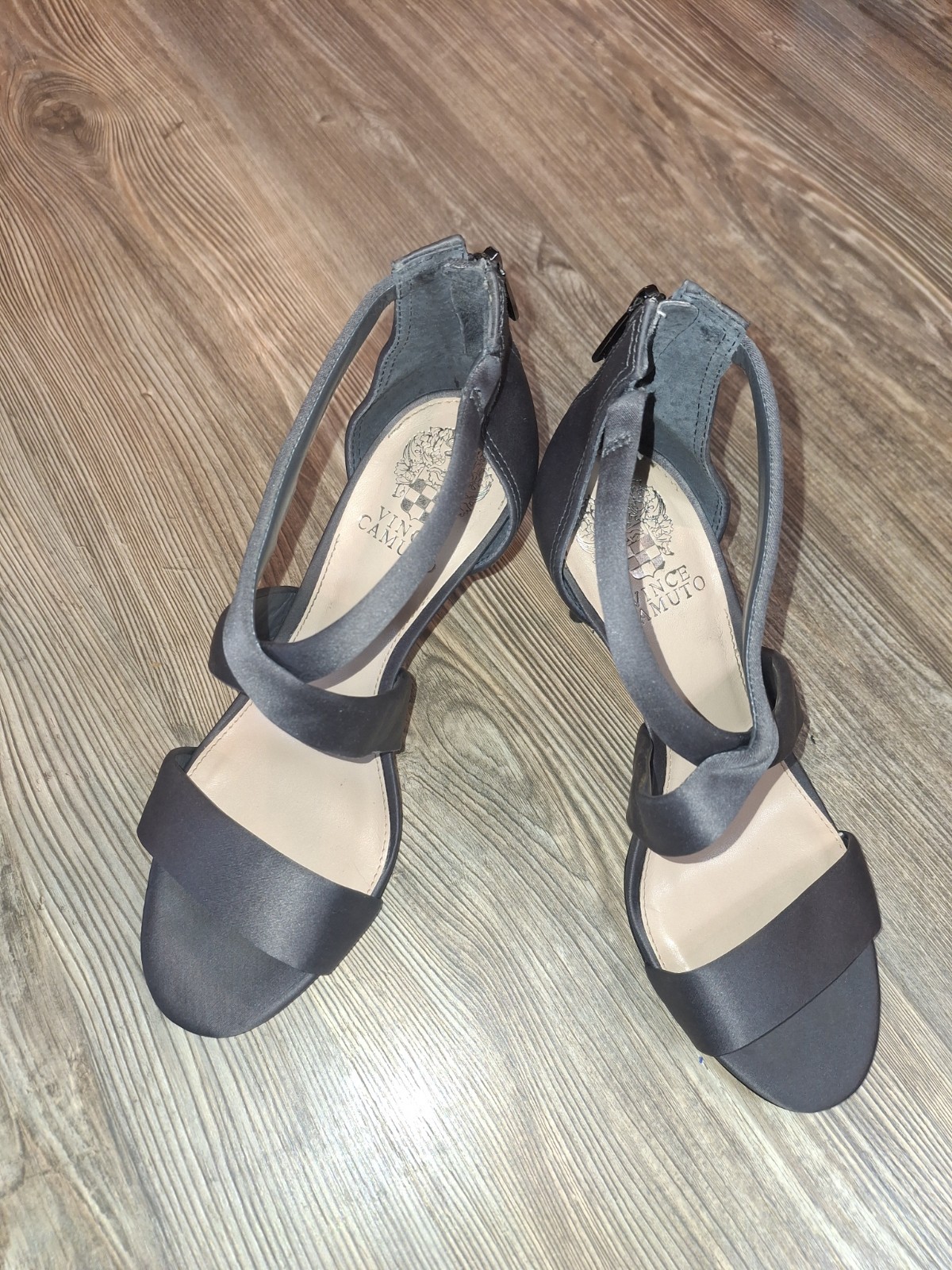 Vince Camuto Women’s Gray Strappy Open Toe Ankle Strap Zip Stiletto Heel 7.5