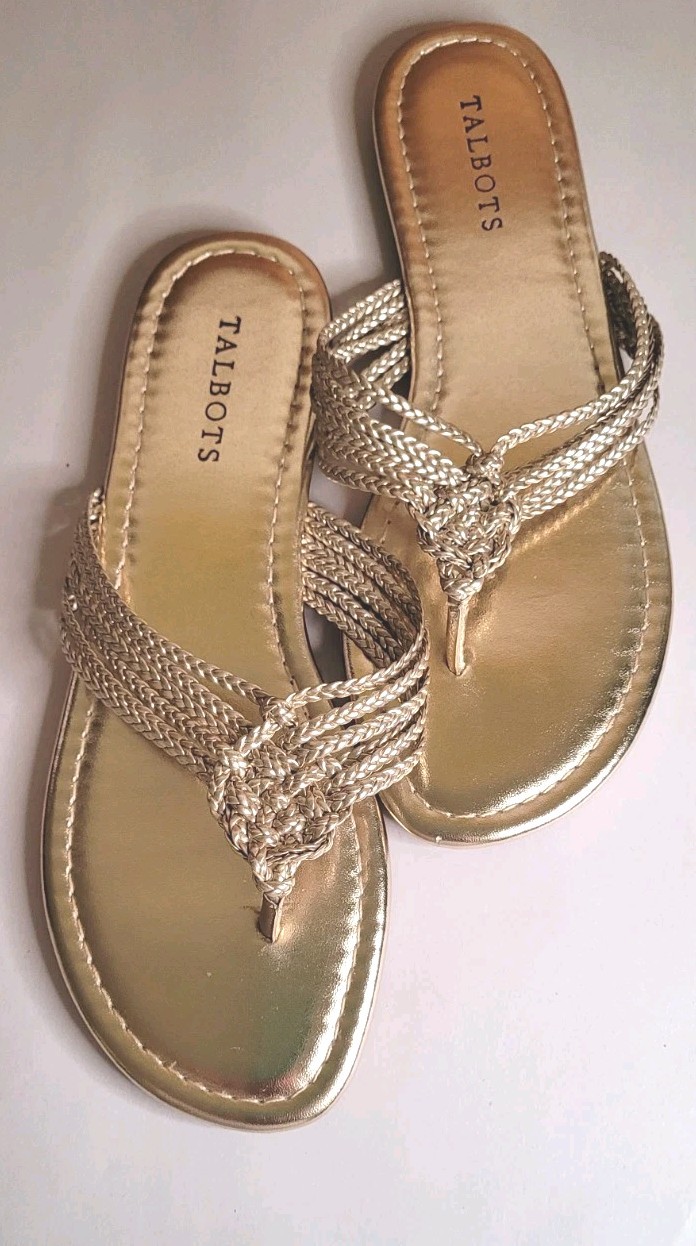 Talbots Cece Gold Metallic Braided Toe-Loop Summer Resort Sandals Women’s Size 9