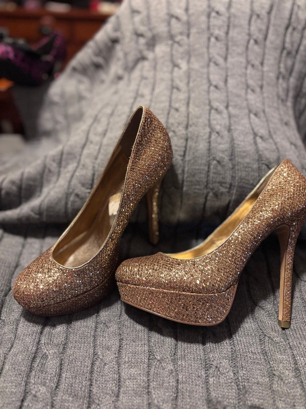 Sparkly gold stiletto heels