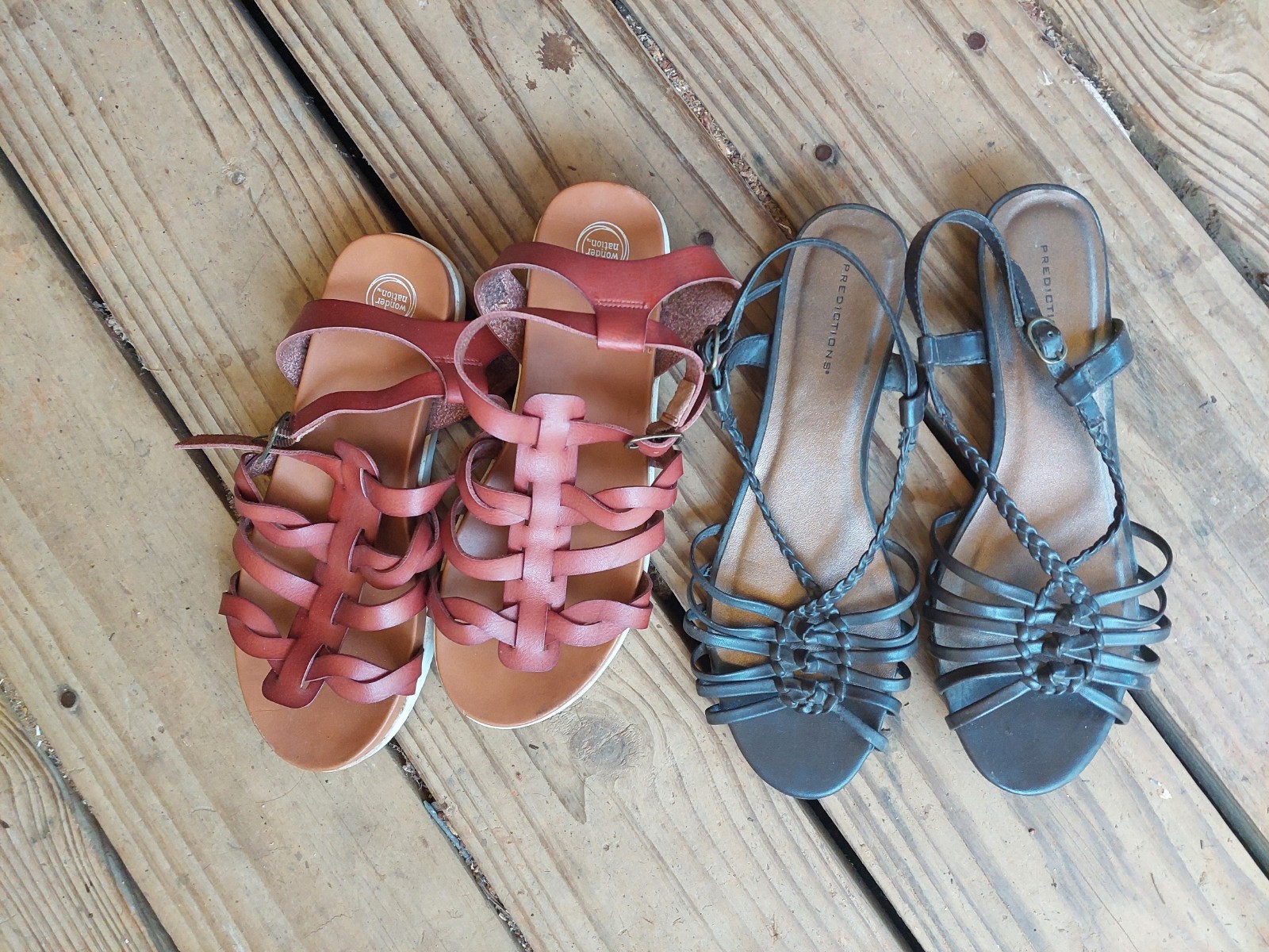 Predictions Black Leather Strappy Braided Ankle Strap Sandals Buckle US 9.5