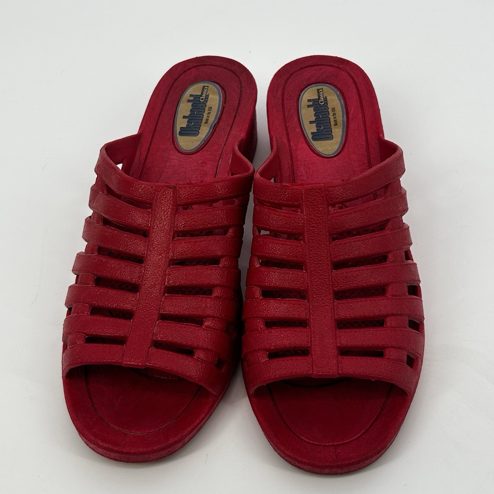 Vintage Okabashi Red Wedge Slide Sandals Women’s Size M/L