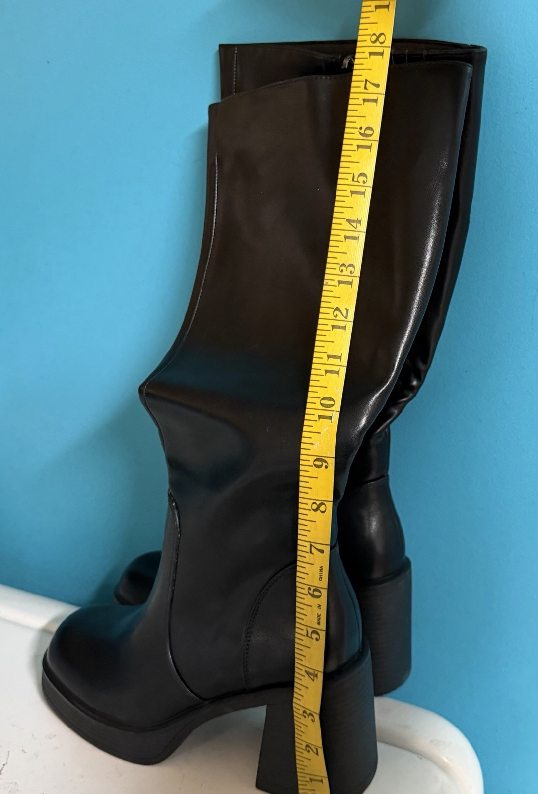 NEW Choiran Black Platform Chunky Block Heel Boots Punk Goth Gogo Zip 7 Y2K Faux
