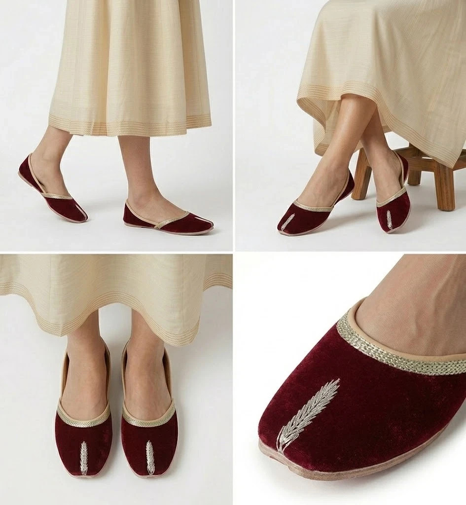 Women Shoes Casual Mojaries Handmade Leather Maroon Flip-Flops Jutties US 6-12