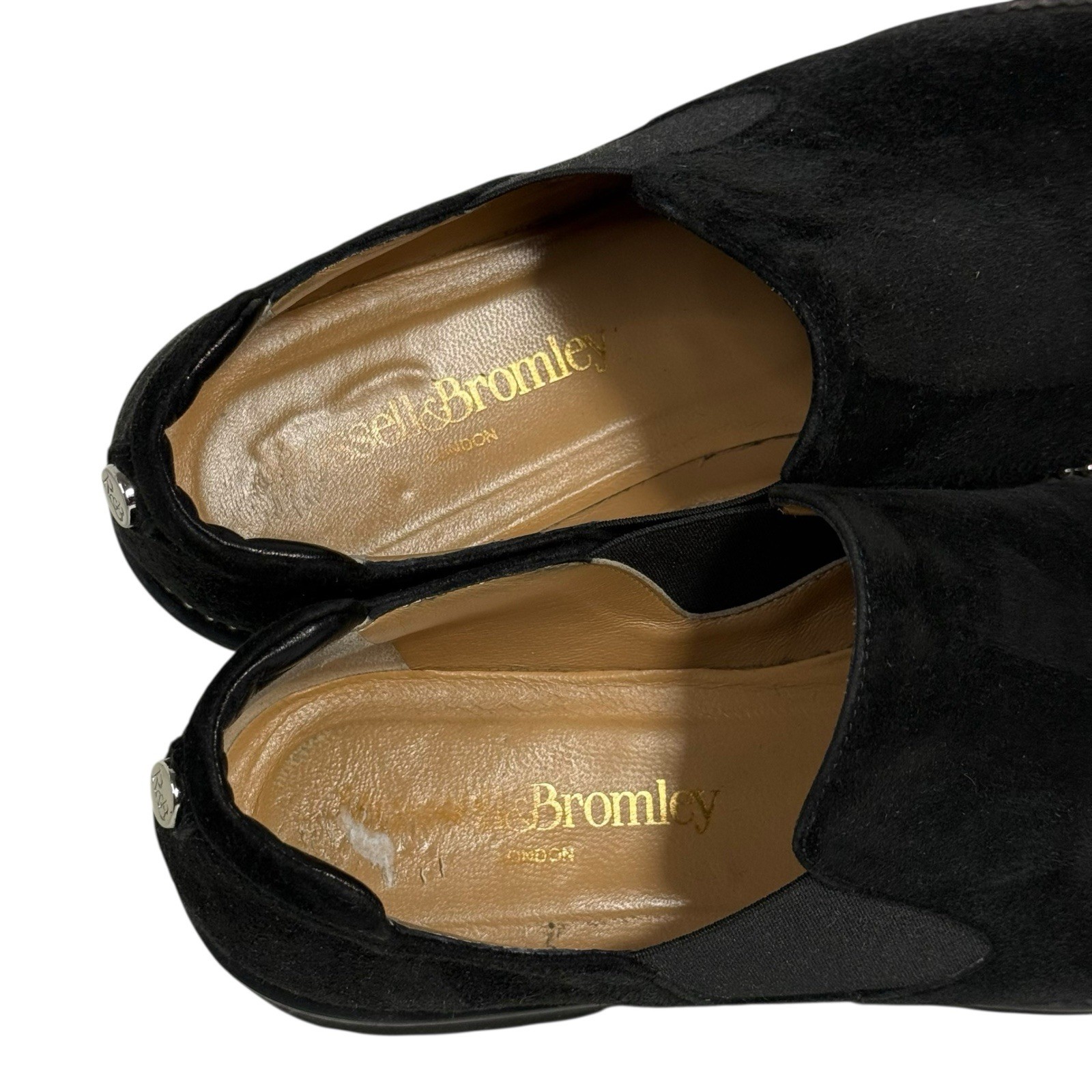 RUSSELL & BROMLEY Black Suede Studded Slip On Loafers Italy EUR 38.5 US 8.5
