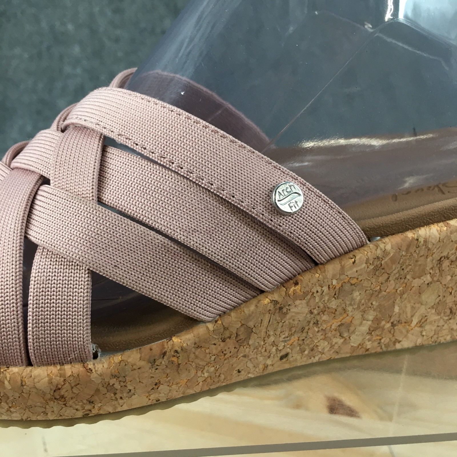 Skechers Arch Fit Beverlee Sandals Womens 7 Cork Wedge Slide 119258 Mauve Purple