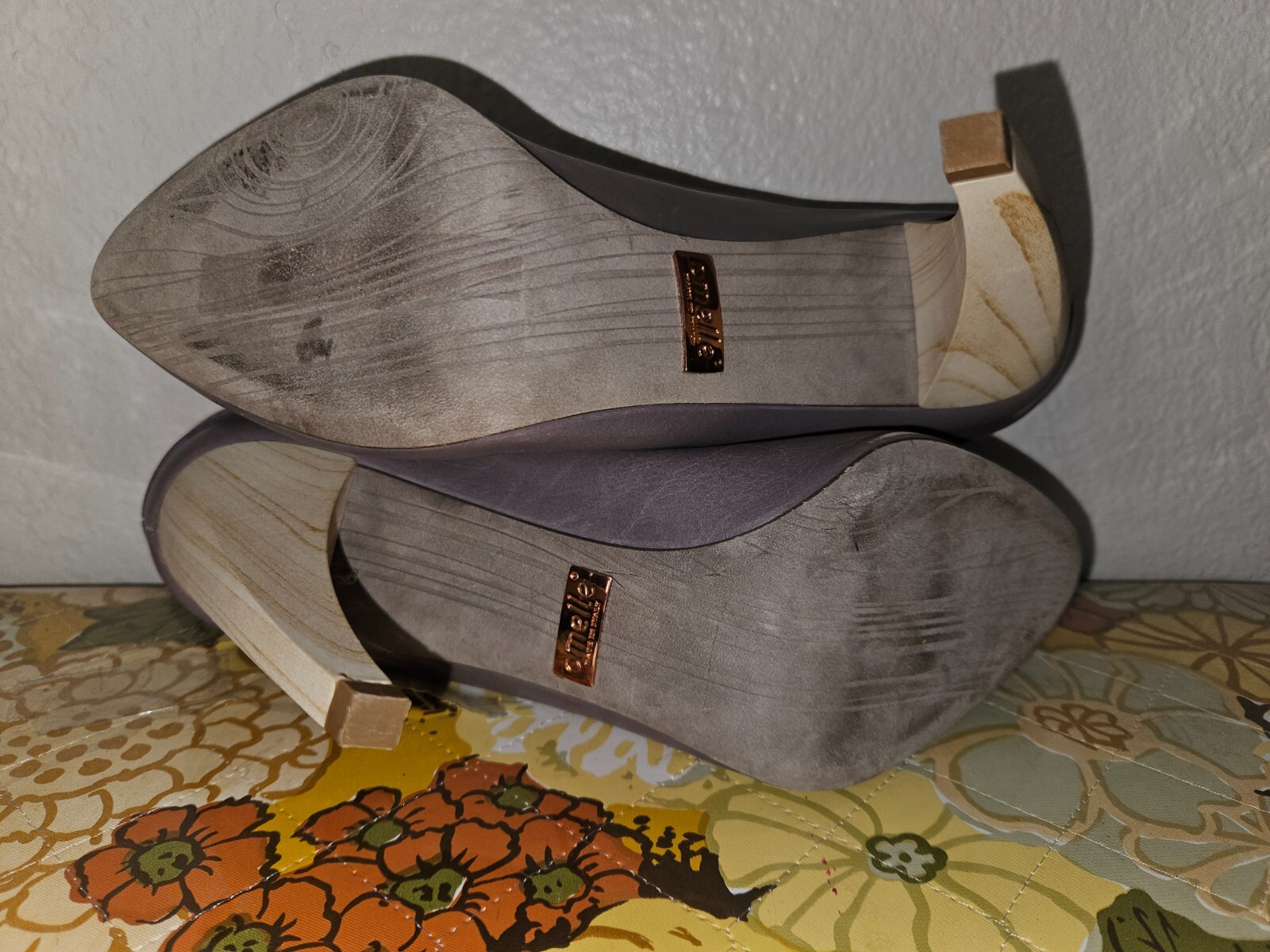 New Omelle Cecilia Gray Plum Calf Leather Heels Size 38 Booties Wood Heel