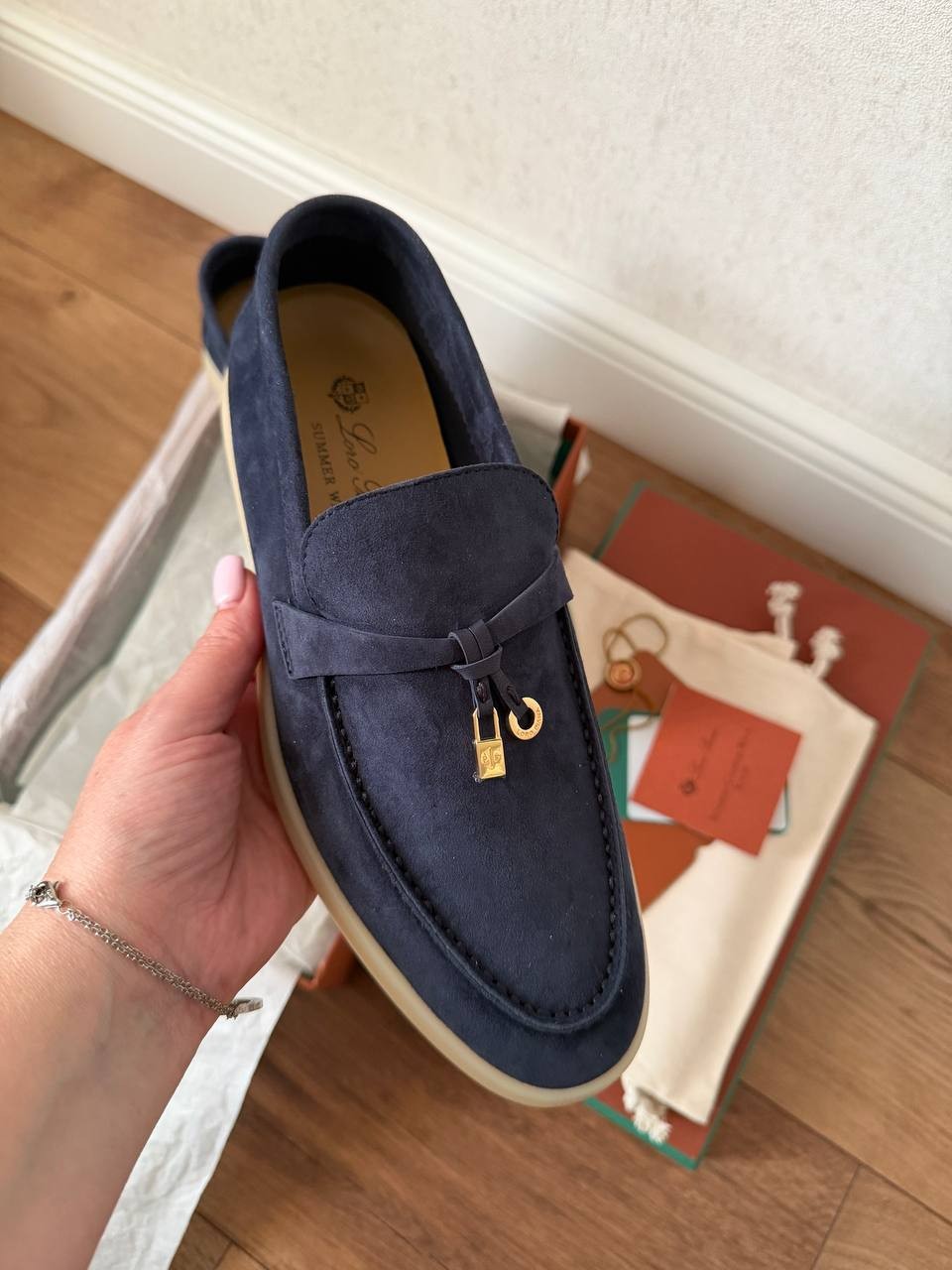 Loro Piana Summer Walk Loafers Navy Suede Women’s EU 39 US 8 Slip On