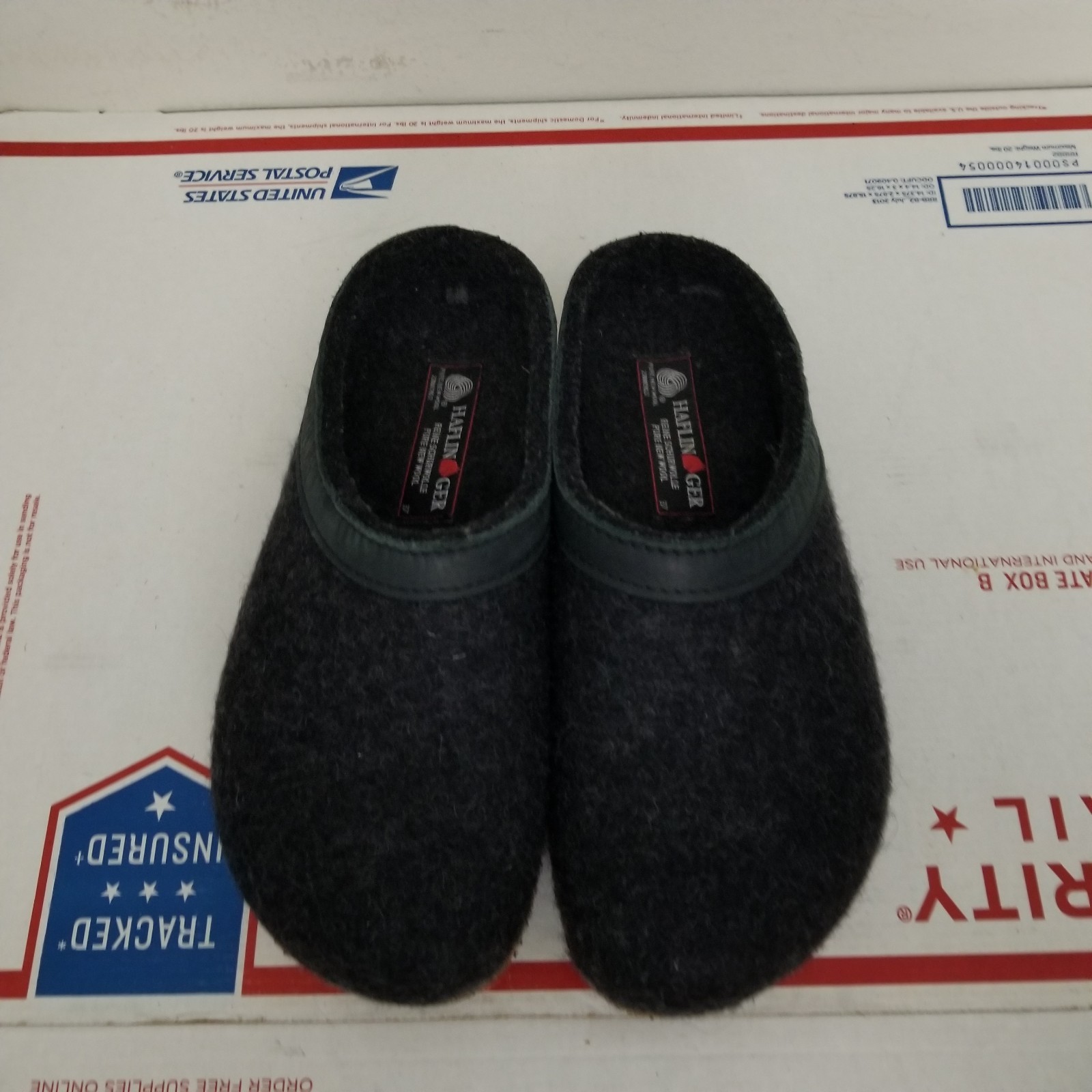Haflinger Grizzly Clogs Shoes Size 37 US 6 Black Wool Leather Trim Slippers GZ