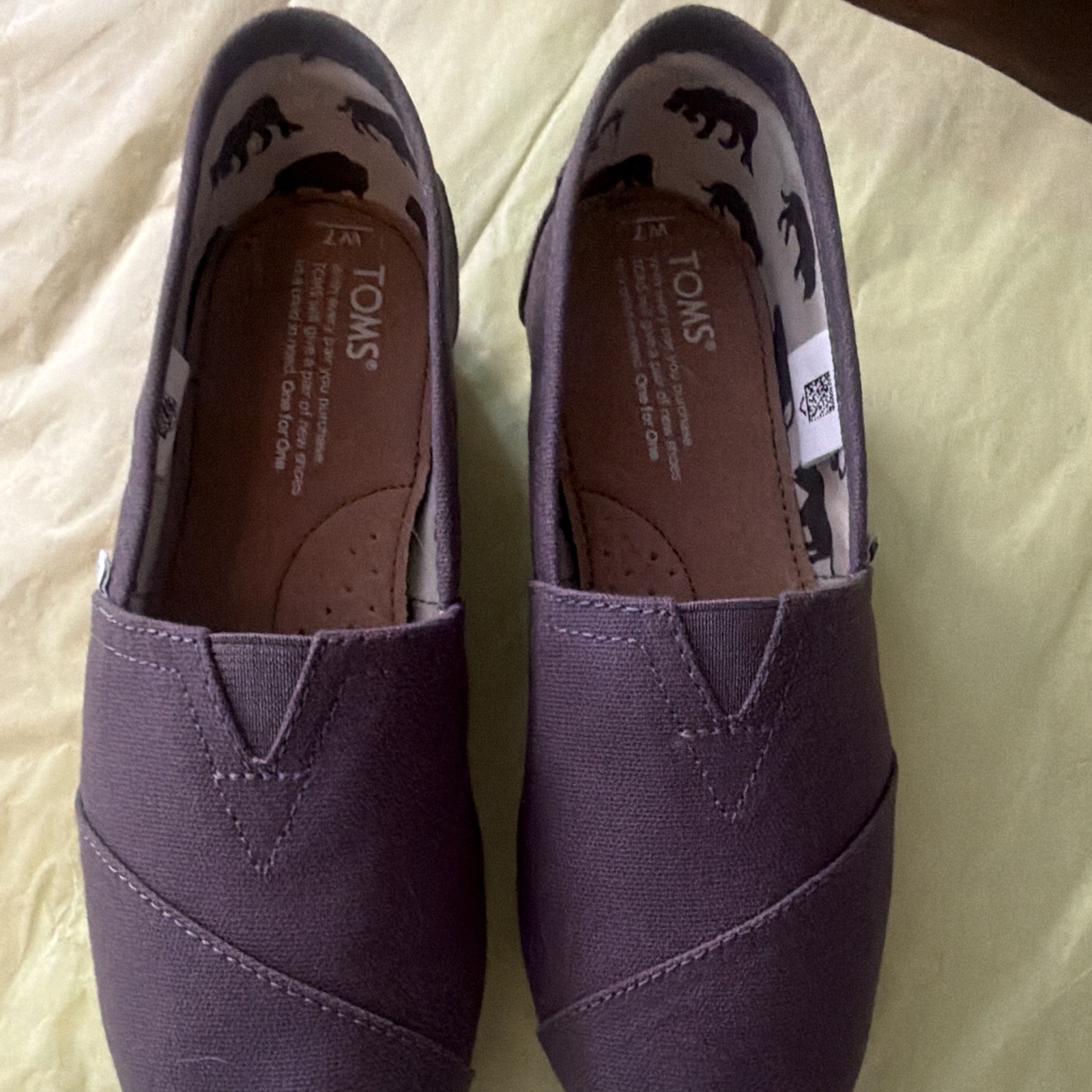 TOMS Women’s Grey/Brown Canvas Slip-On Flat Comfort Round Toe US 7
