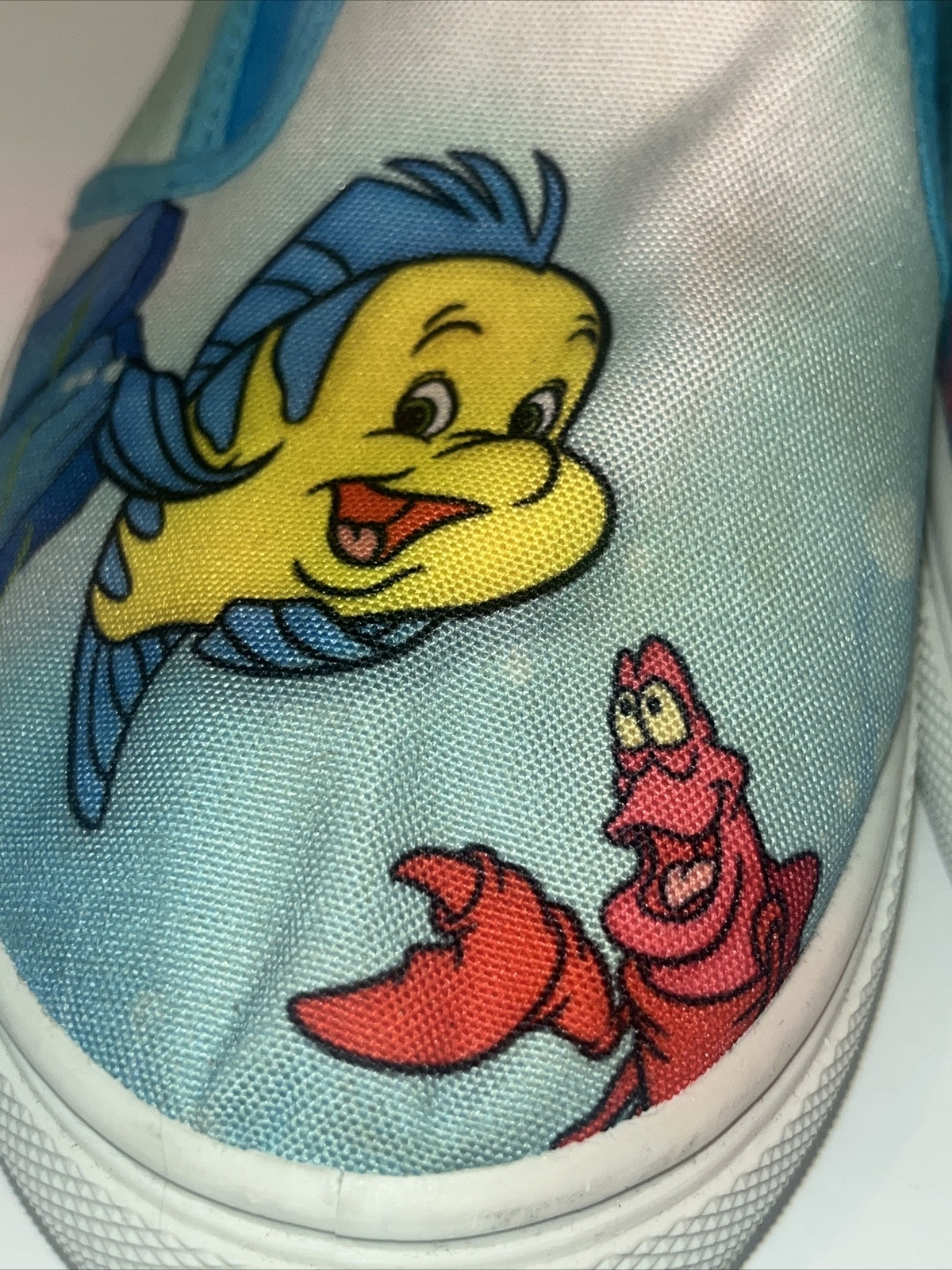 VTG Disney The Little Mermaid Ariel Sebastian Flounder Slip On Canvas Shoes M 6