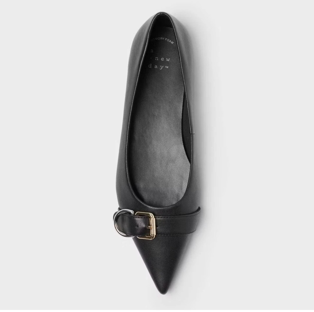 A New Day Valentina Ballet Flat Womens Black Memory Foam Pointed Toe Shoes