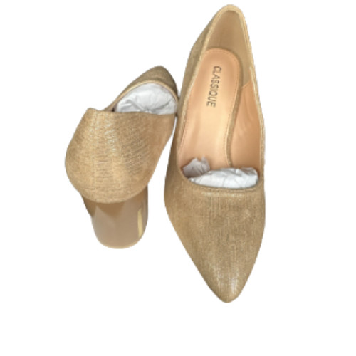 Classique Gold Shimmer Block Heel Pumps Mid-Heel Pointed Toe Women’s Size 7