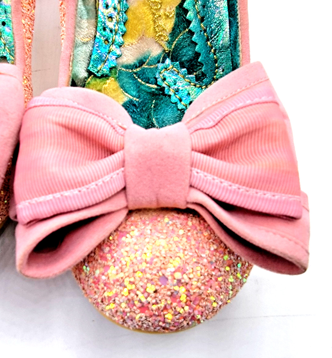 IRREGULAR CHOICE Ban Joe Women’s 39 Pink Bow Giltter Mid Heel Prom Formal Shoes