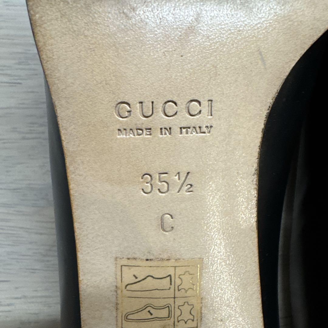 GUCCI Horsebit Leather Pumps Square Toe 23cm Black Italy