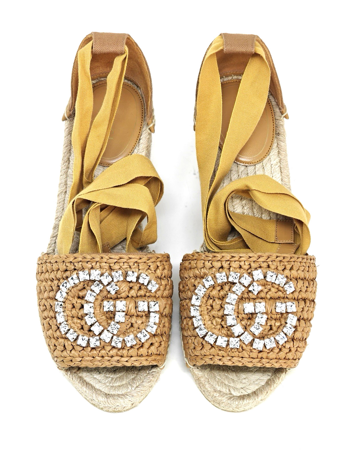 Gucci Marmont Double GG Espadrilles Platform Crystal Ribbon UK 6.5 US 9.5 39.5