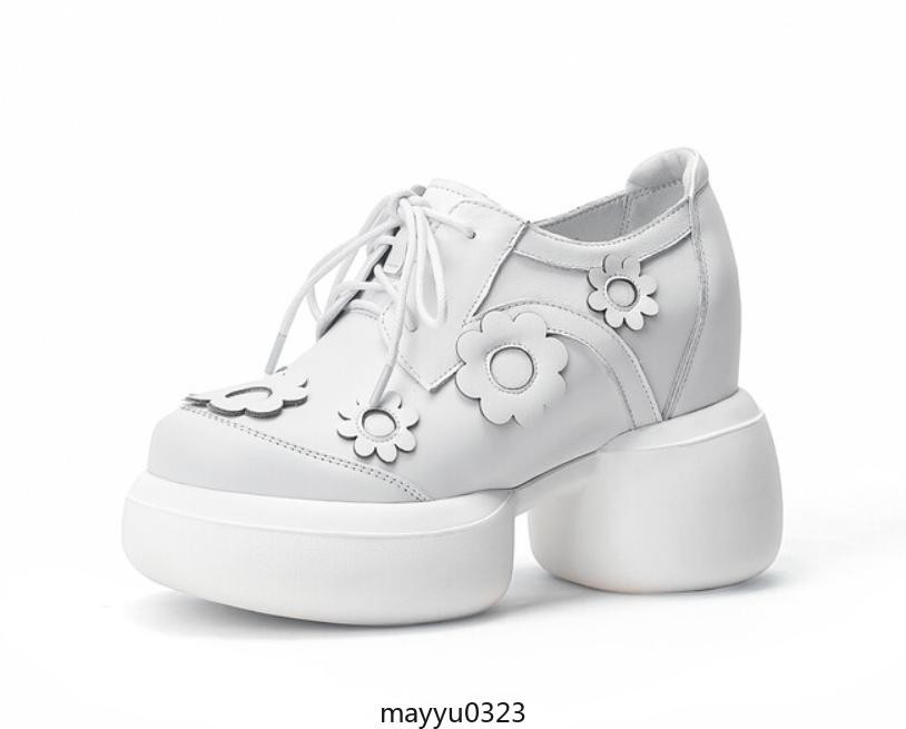 Womens Floral Lace Up Leather Mid Chunky Heel Round Toe Platform Casual Shoes