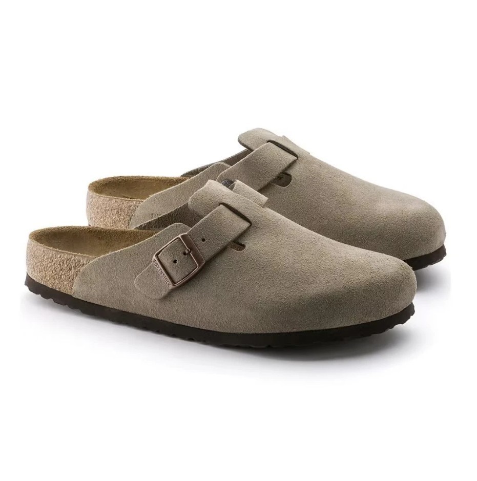 Birkenstock Boston Taupe Suede Leather Soft Footbed Unisex Clog Shoes EU38-43