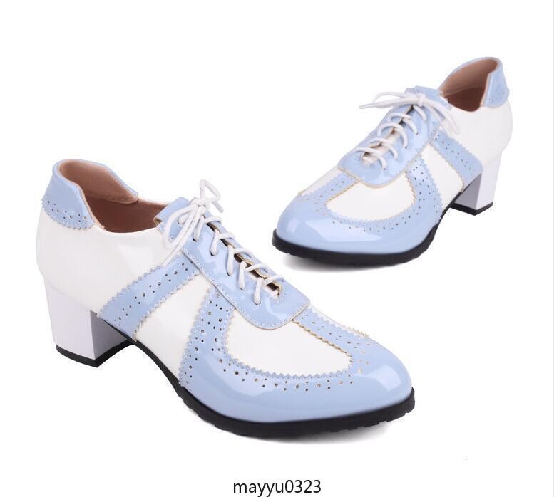 Womens Lace Up Dress Low Chunky Heel Casual Chelsea Shoes Oversize 50/52/48 Hot