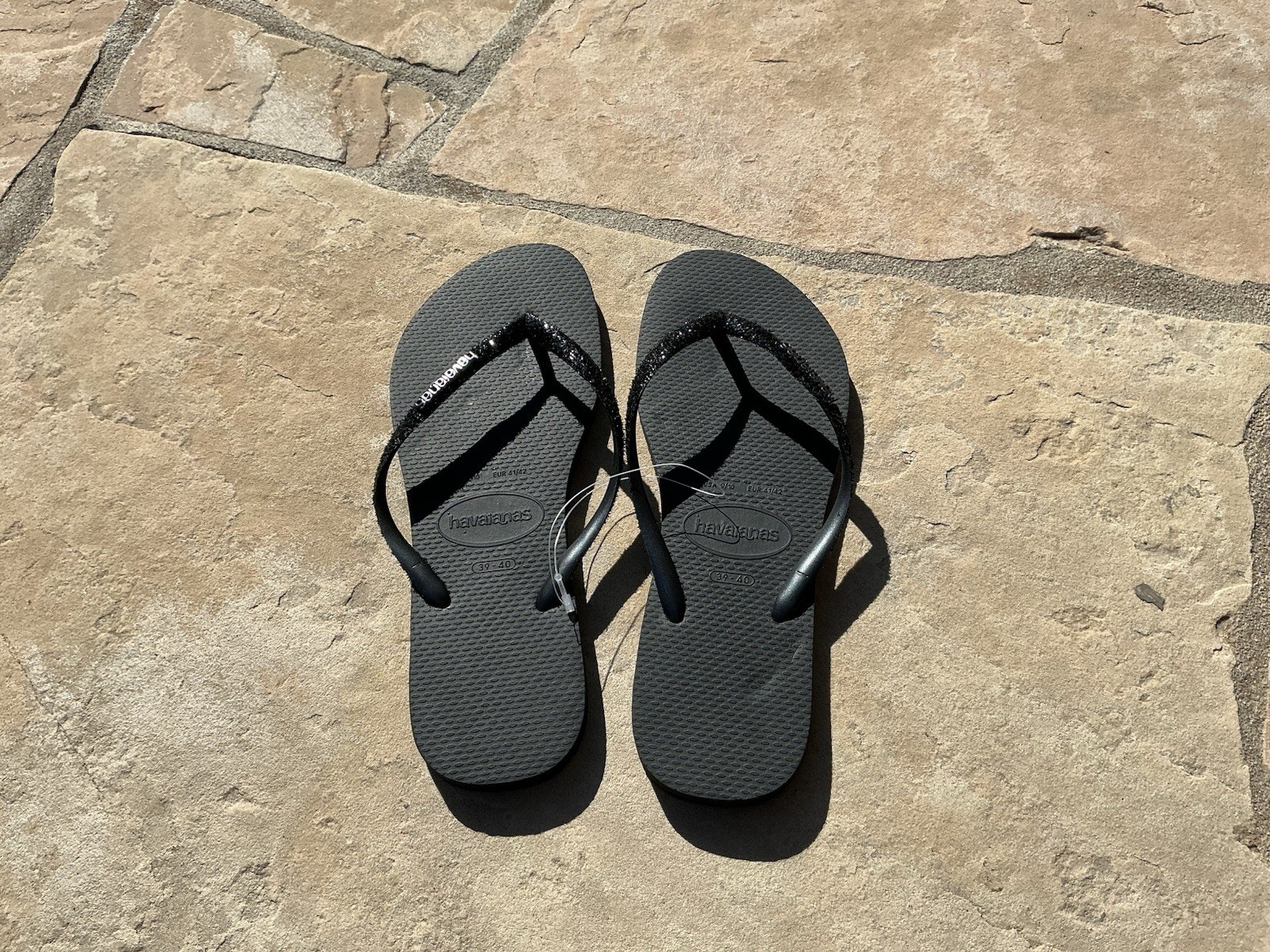 HAVAIANASB BLACK Slim GLITTER II Womens 9-10 W Sandals Size 39-40 NWT